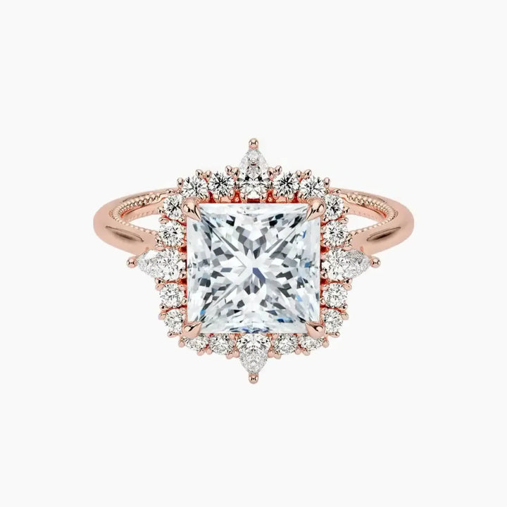 Elara Princess Designer 1.5 Carat Lab Grown Diamond Engagement Ring in 14K Rose Gold