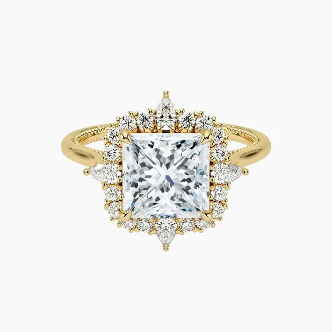 Elara Princess Designer 2.5 Carat Lab Grown Diamond Engagement Ring in 18K Yellow Gold