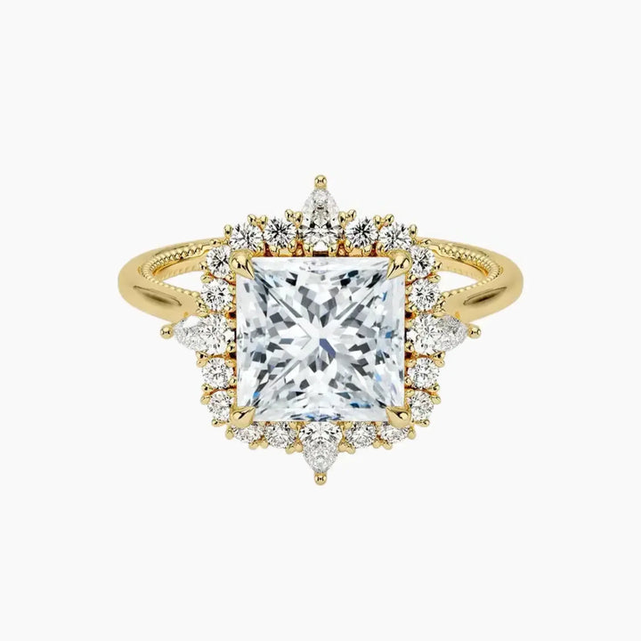 Elara Princess Designer 3 Carat Lab Grown Diamond Engagement Ring in 18K Yellow Gold