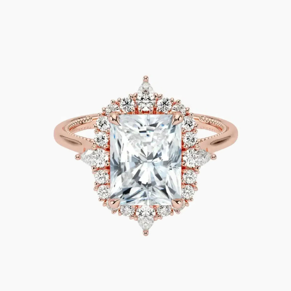 Elara Radiant Designer 1.5 Carat Lab Grown Diamond Engagement Ring in 18K Rose Gold