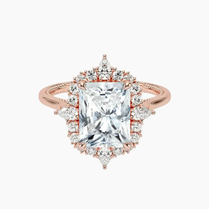 Elara Radiant Designer 3 Carat Lab Grown Diamond Engagement Ring in 14K Rose Gold