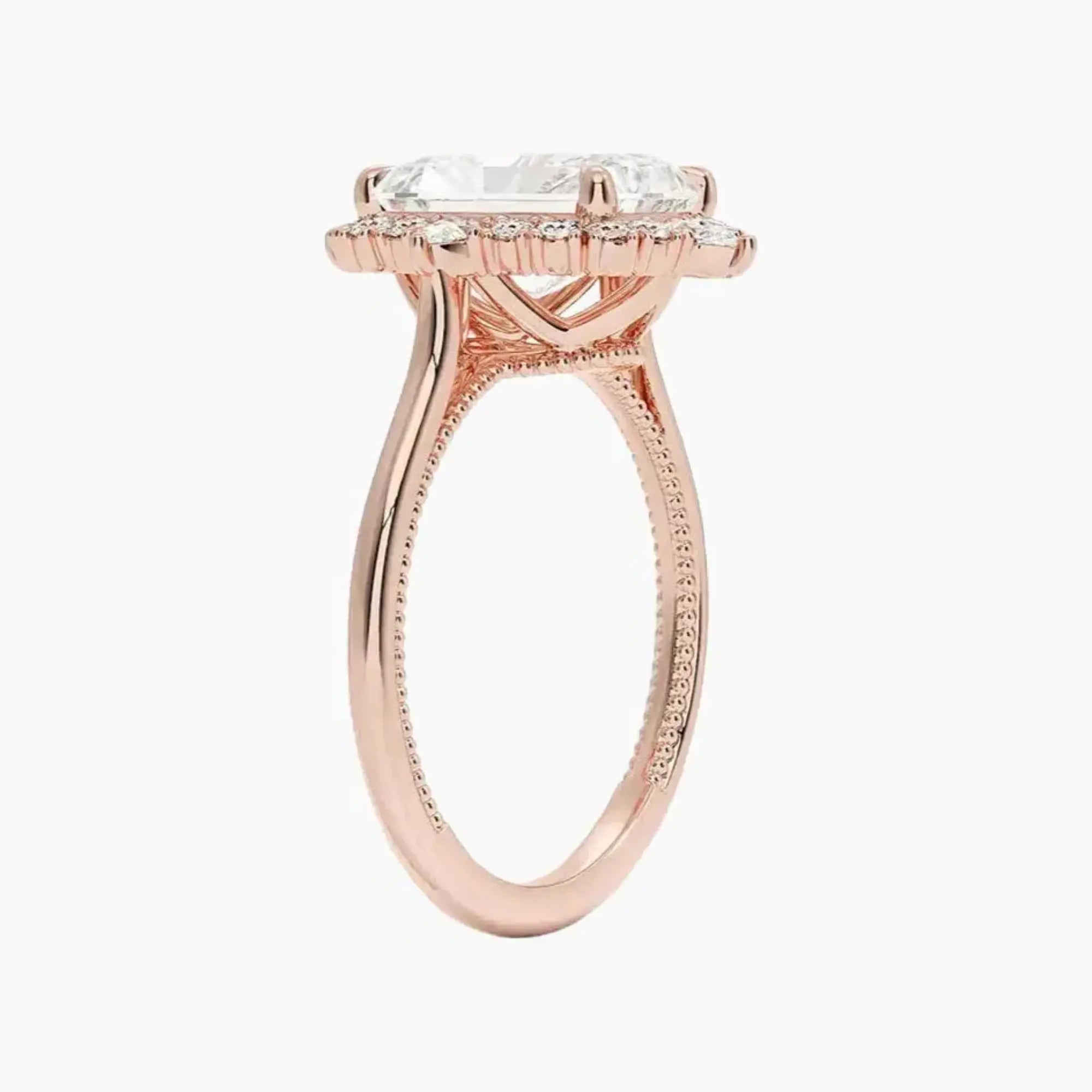 Elara Radiant Designer 1.5 Carat Lab Grown Diamond Engagement Ring in 18K Rose Gold