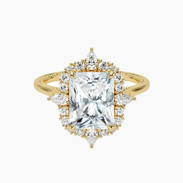 Elara Radiant Designer 2 Carat Lab Grown Diamond Engagement Ring in 18K Yellow Gold