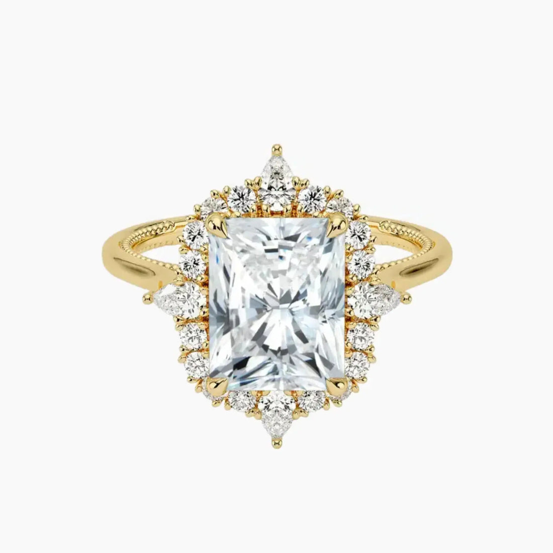 Elara Radiant Designer 1.5 Carat Lab Grown Diamond Engagement Ring in 18K Yellow Gold