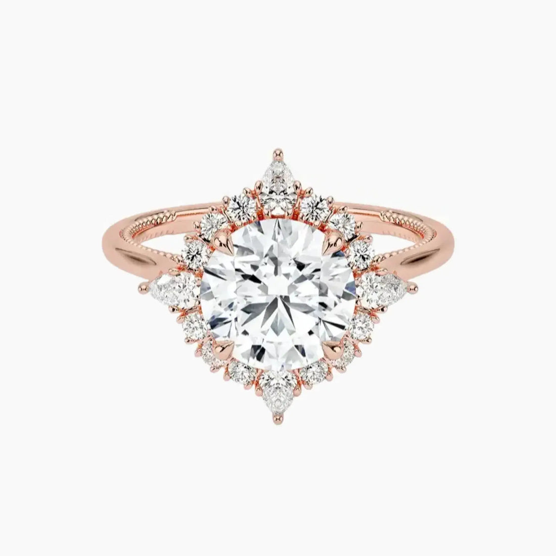 Elara Round Designer Diamond Ring Setting in 14K Rose Gold