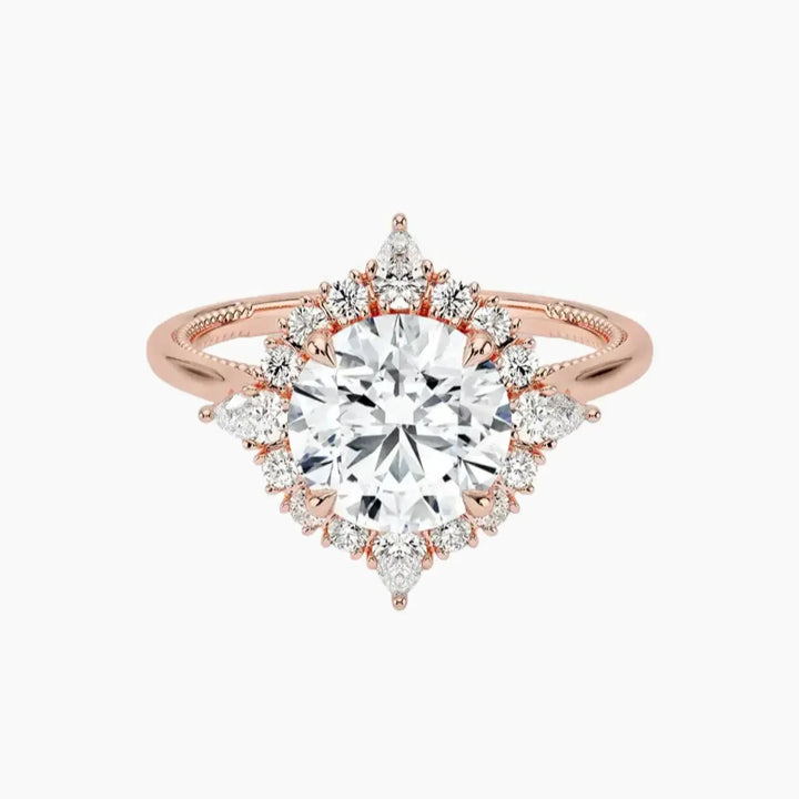 Elara Round Designer 3 Carat Lab Grown Diamond Engagement Ring in 18K Rose Gold