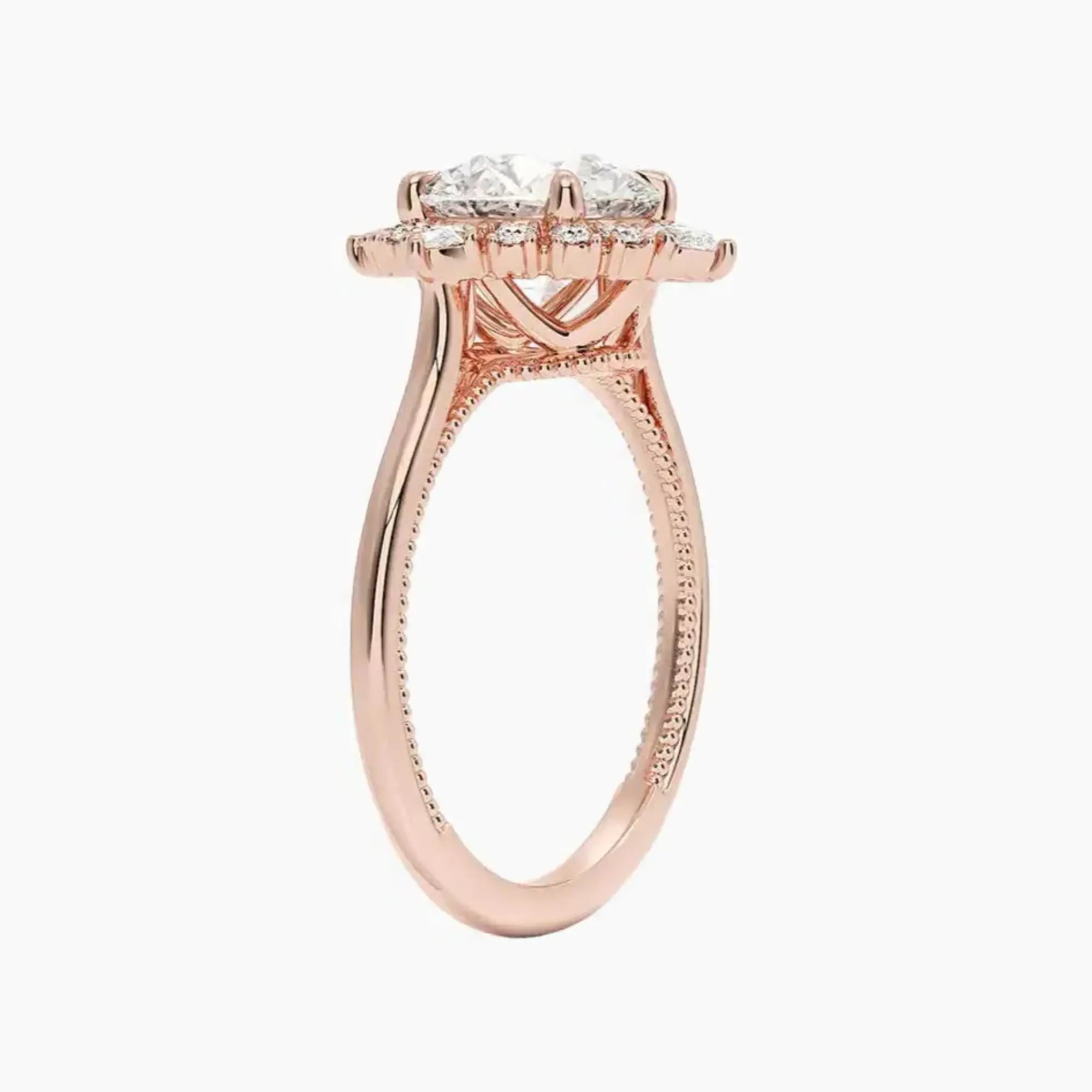 Elara Round Designer 3 Carat Lab Grown Diamond Engagement Ring in 14K Yellow Gold
