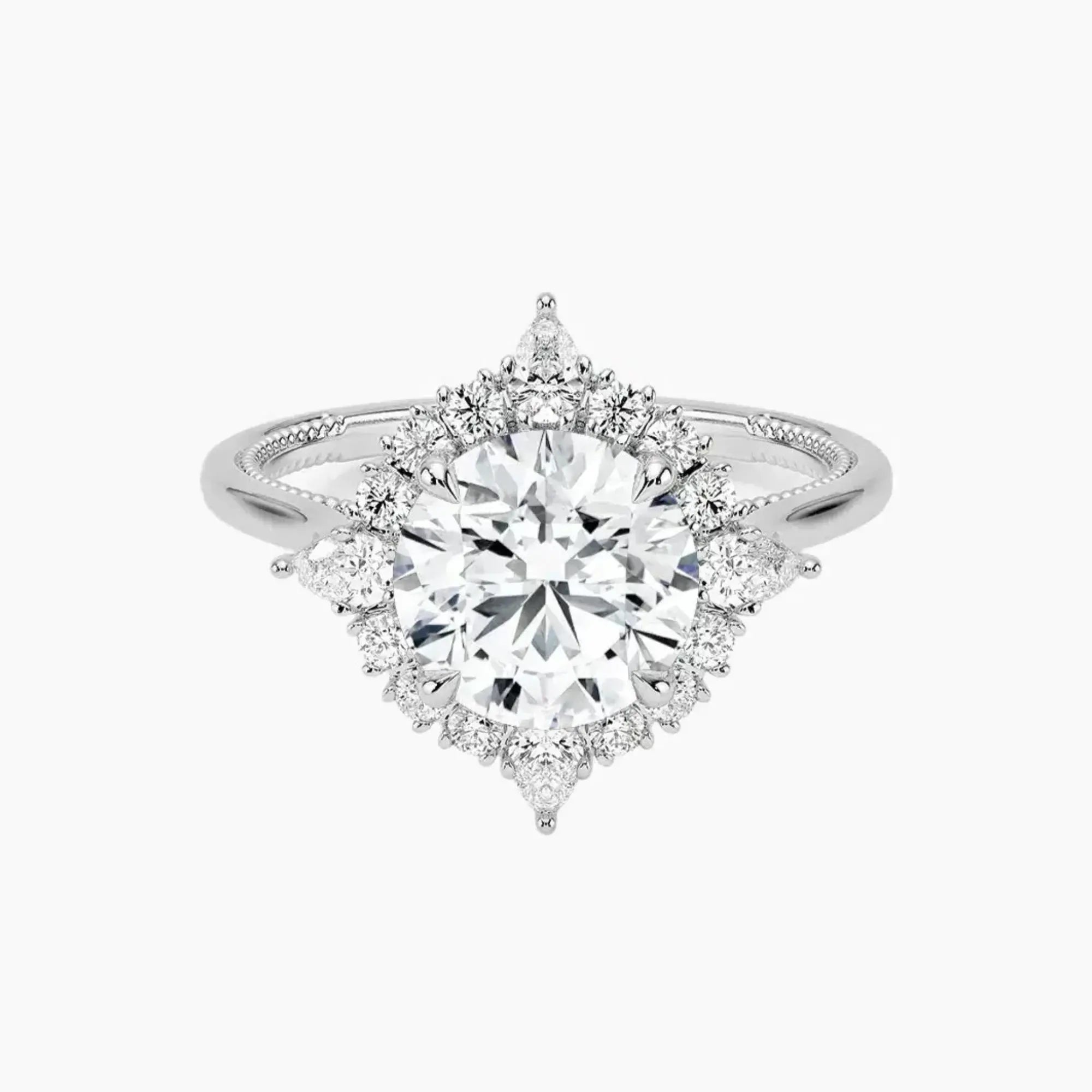 Elara Round Designer 2 Carat Lab Grown Diamond Engagement Ring in 14K White Gold