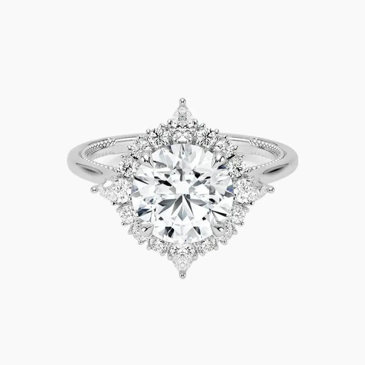 Elara Round Designer 3 Carat Lab Grown Diamond Engagement Ring in 18K White Gold