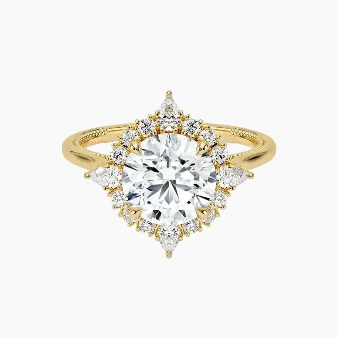 Elara Round Designer 3 Carat Lab Grown Diamond Engagement Ring in 18K Yellow Gold