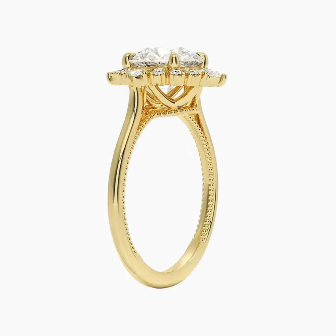 Elara Round Designer 2 Carat Lab Grown Diamond Engagement Ring in 18K White Gold