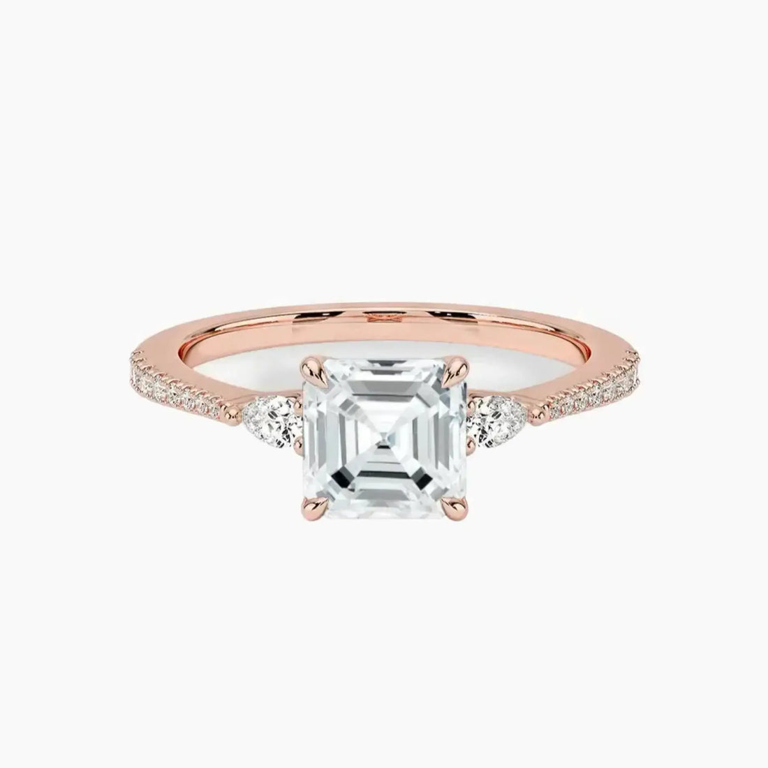 Calliope Pave Asscher Three Stone 1.5 Carat Lab Grown Diamond Engagement Ring in 14K Yellow Gold