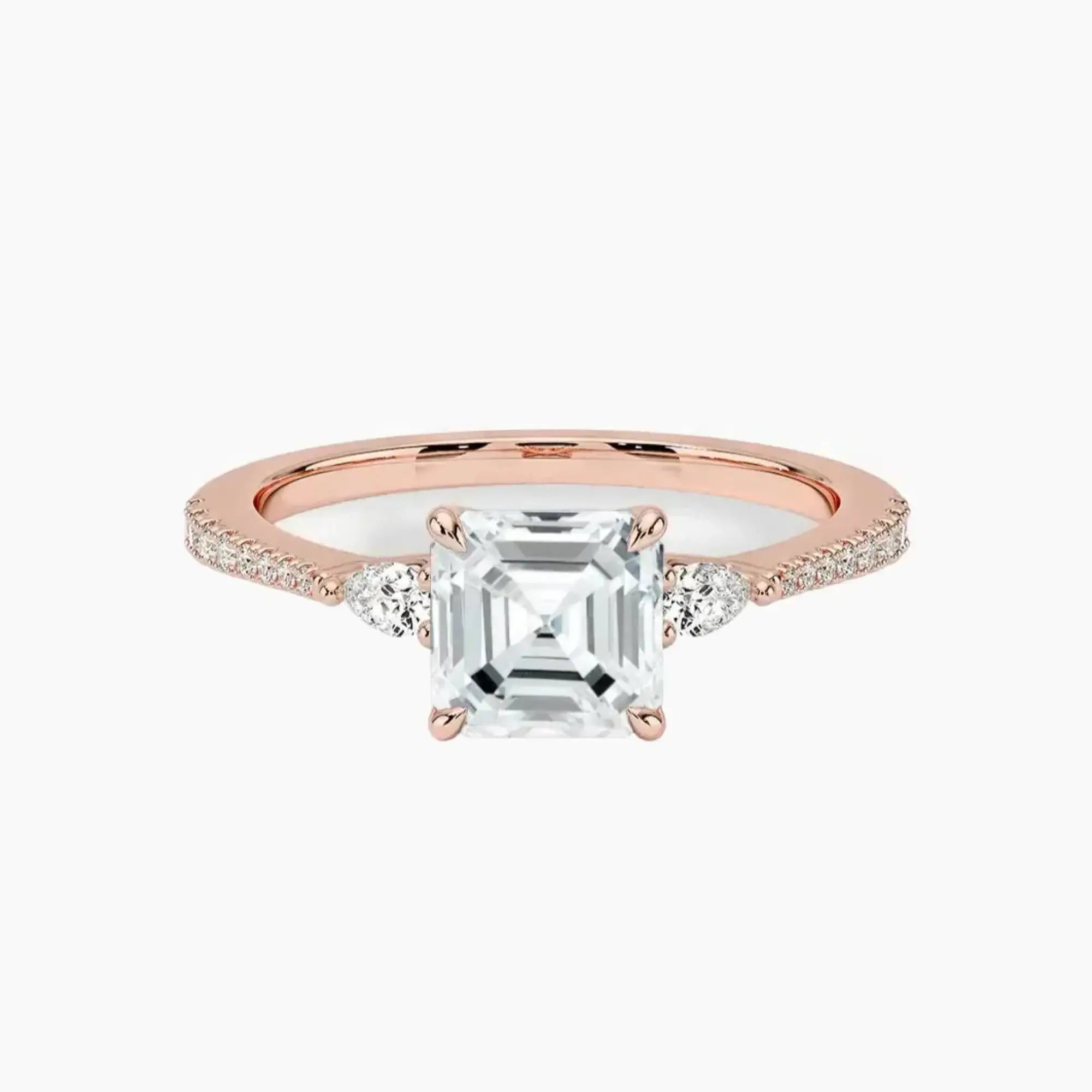 Calliope Pave Asscher Three Stone 1.5 Carat Lab Grown Diamond Engagement Ring in 14K Rose Gold