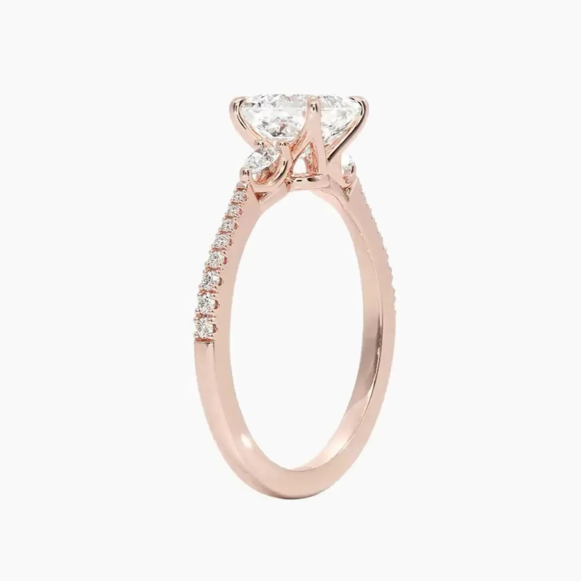 Calliope Pave Asscher Three Stone 2.5 Carat Lab Grown Diamond Engagement Ring in 18K Yellow Gold