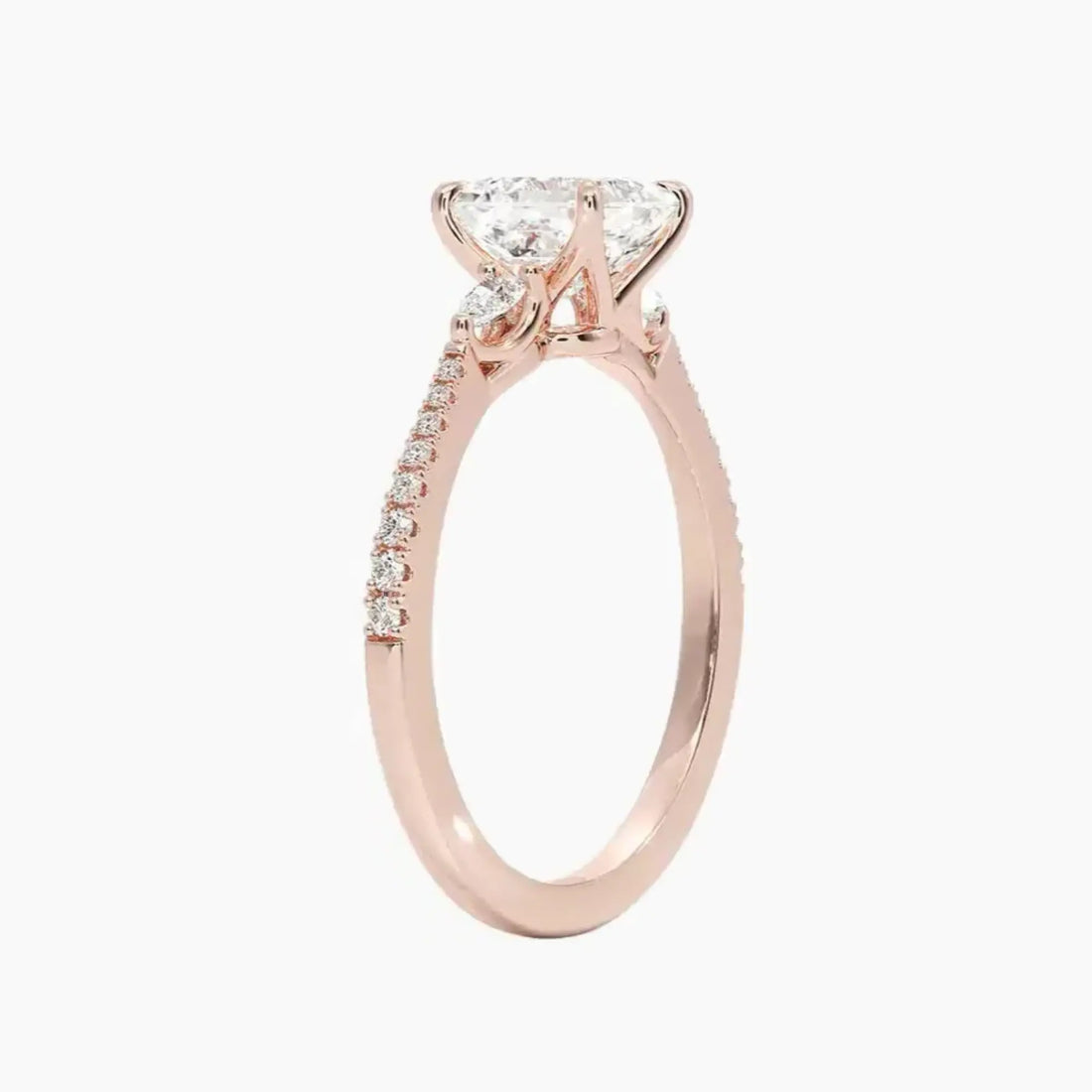 Calliope Pave Asscher Three Stone 3 Carat Lab Grown Diamond Engagement Ring in 18K White Gold