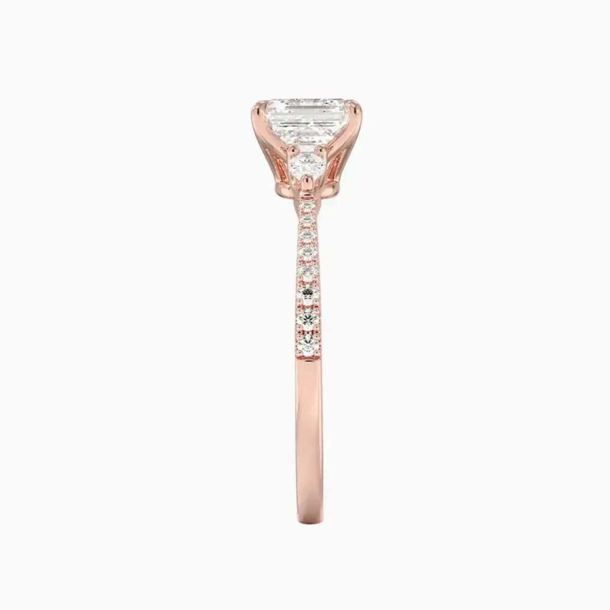 Calliope Pave Asscher Three Stone Diamond Ring Setting in 14K White Gold