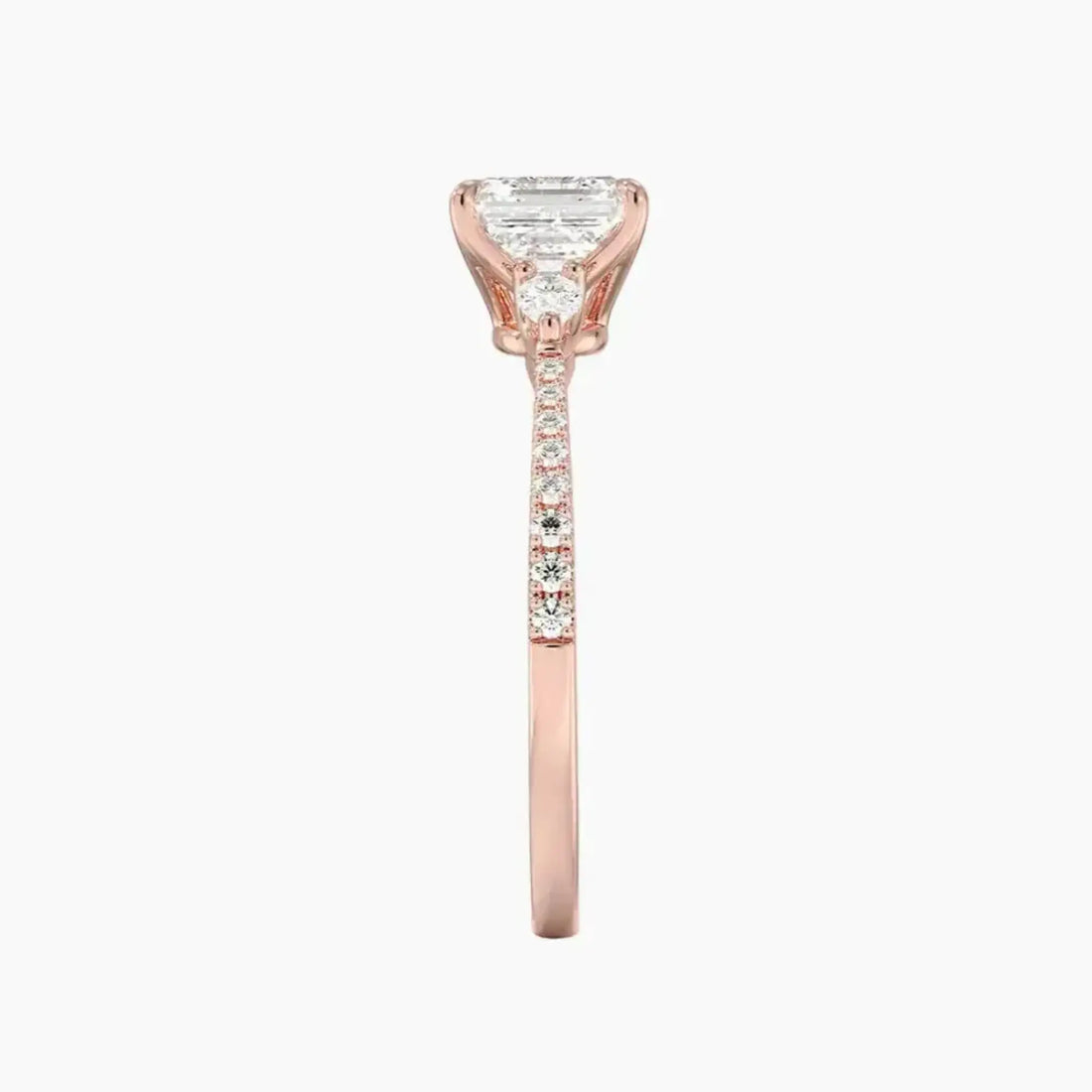 Calliope Pave Asscher Three Stone 1.5 Carat Lab Grown Diamond Engagement Ring in 18K Rose Gold