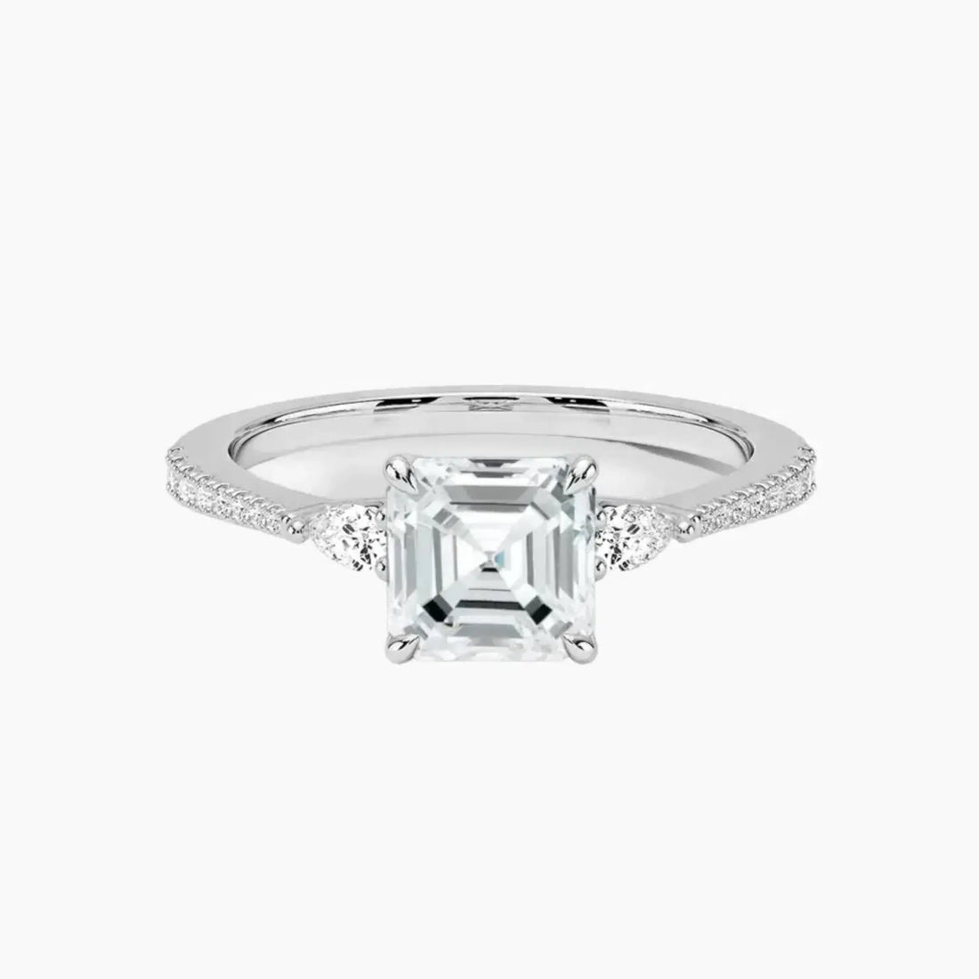 Calliope Pave Asscher Three Stone 2.5 Carat Lab Grown Diamond Engagement Ring in 18K Yellow Gold