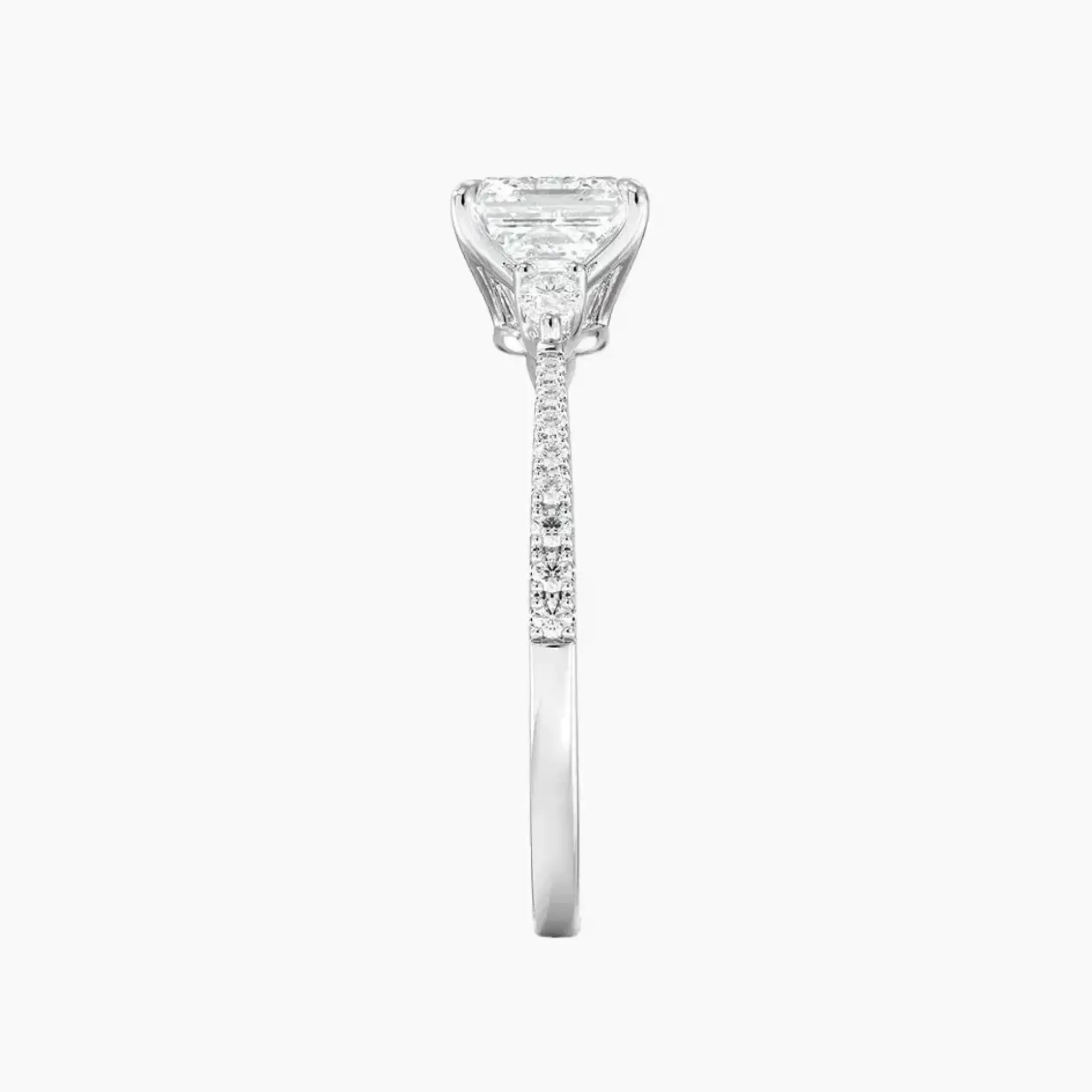 Calliope Pave Asscher Three Stone 2.5 Carat Lab Grown Diamond Engagement Ring in 14K Yellow Gold