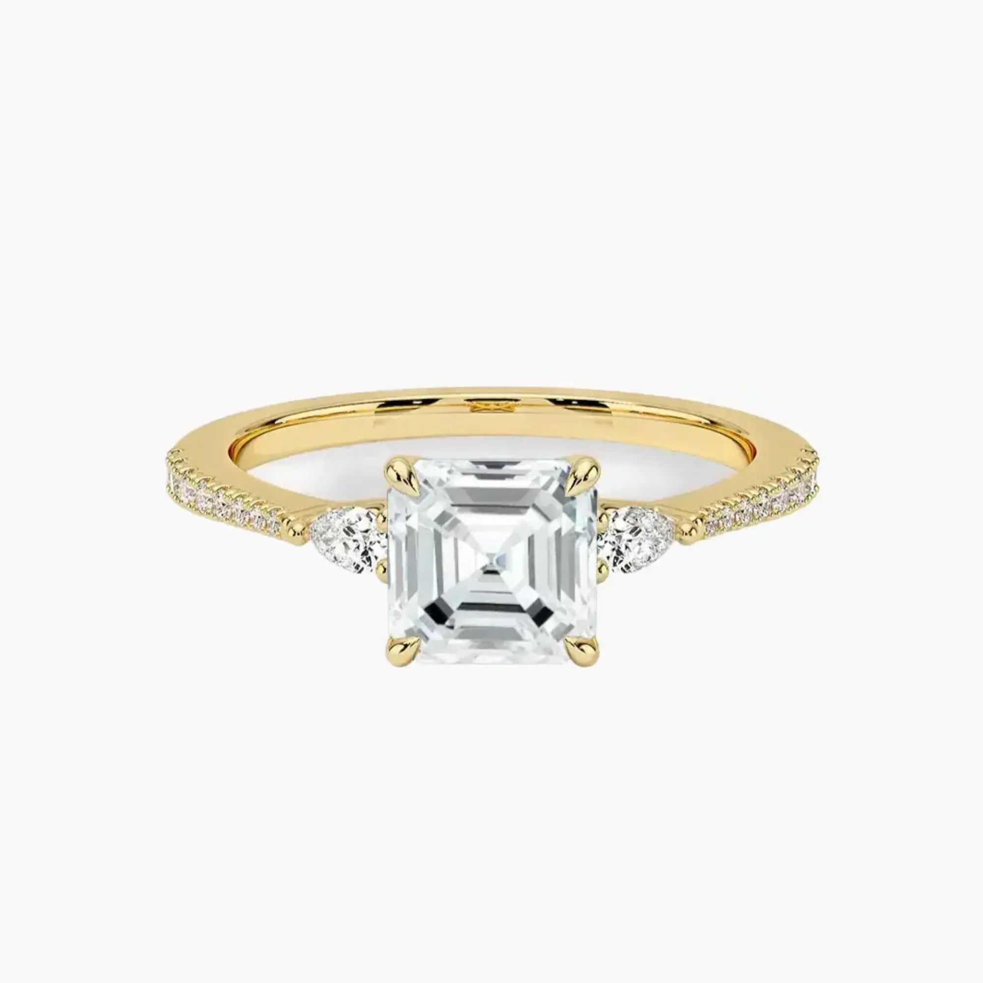 Calliope Pave Asscher Three Stone 3 Carat Lab Grown Diamond Engagement Ring in 14K White Gold