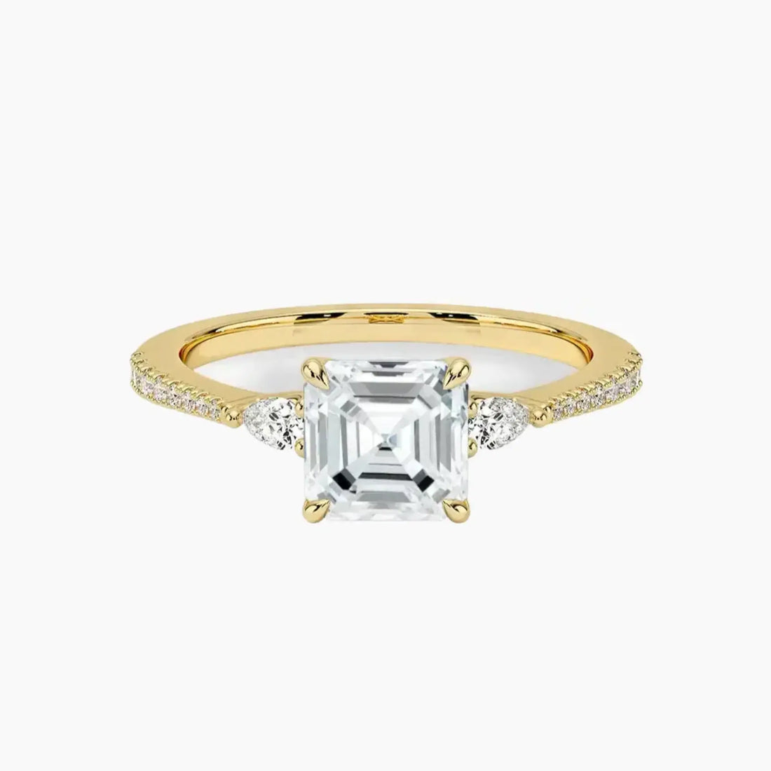 Calliope Pave Asscher Three Stone 3 Carat Lab Grown Diamond Engagement Ring in 14K White Gold