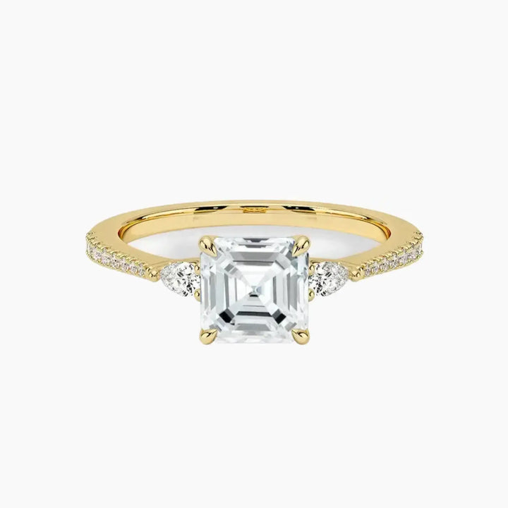 Calliope Pave Asscher Three Stone 2 Carat Lab Grown Diamond Engagement Ring in 14K Yellow Gold