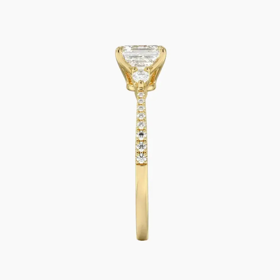 Calliope Pave Asscher Three Stone 2 Carat Lab Grown Diamond Engagement Ring in 14K White Gold
