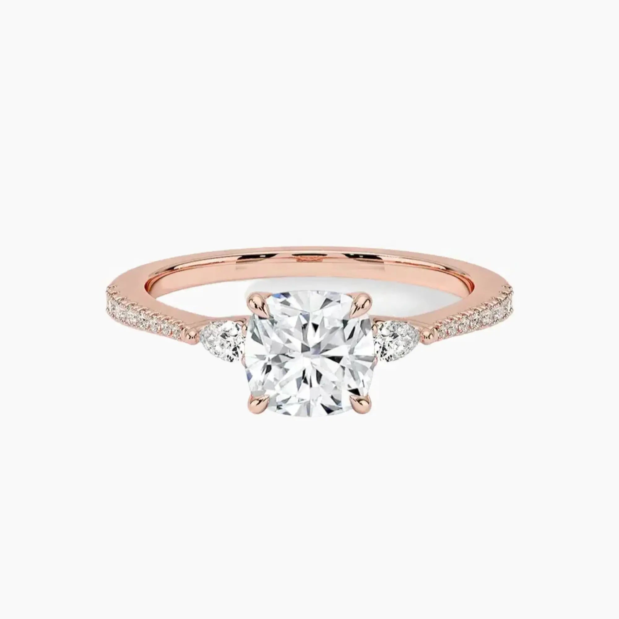 Calliope Pave Cushion Three Stone 1 Carat Lab Grown Diamond Engagement Ring in 14K Rose Gold
