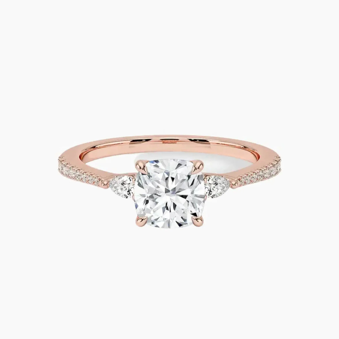 Calliope Pave Cushion Three Stone 1 Carat Lab Grown Diamond Engagement Ring in 14K Rose Gold