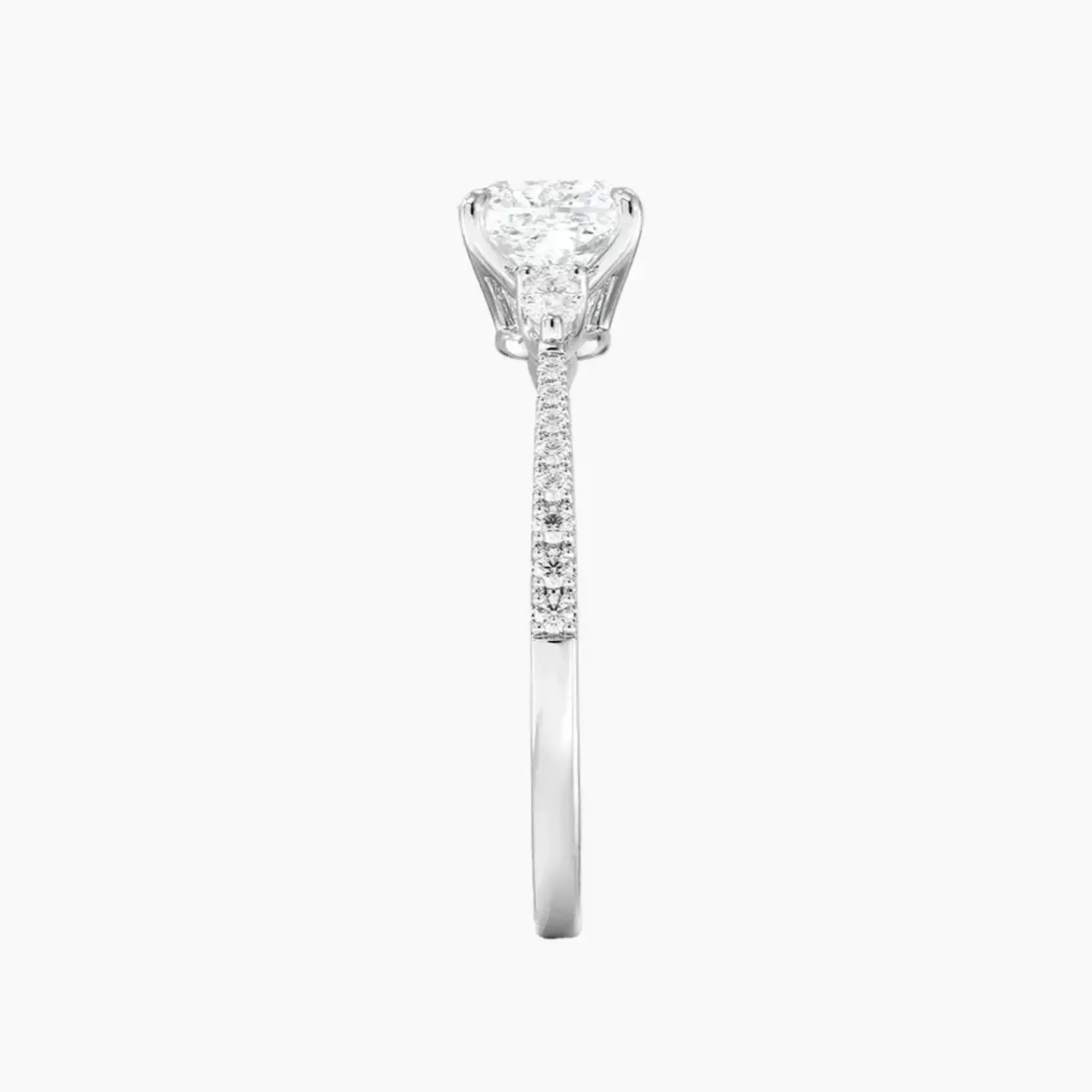Calliope Pave Cushion Three Stone 2.5 Carat Lab Grown Diamond Engagement Ring in 14K Rose Gold