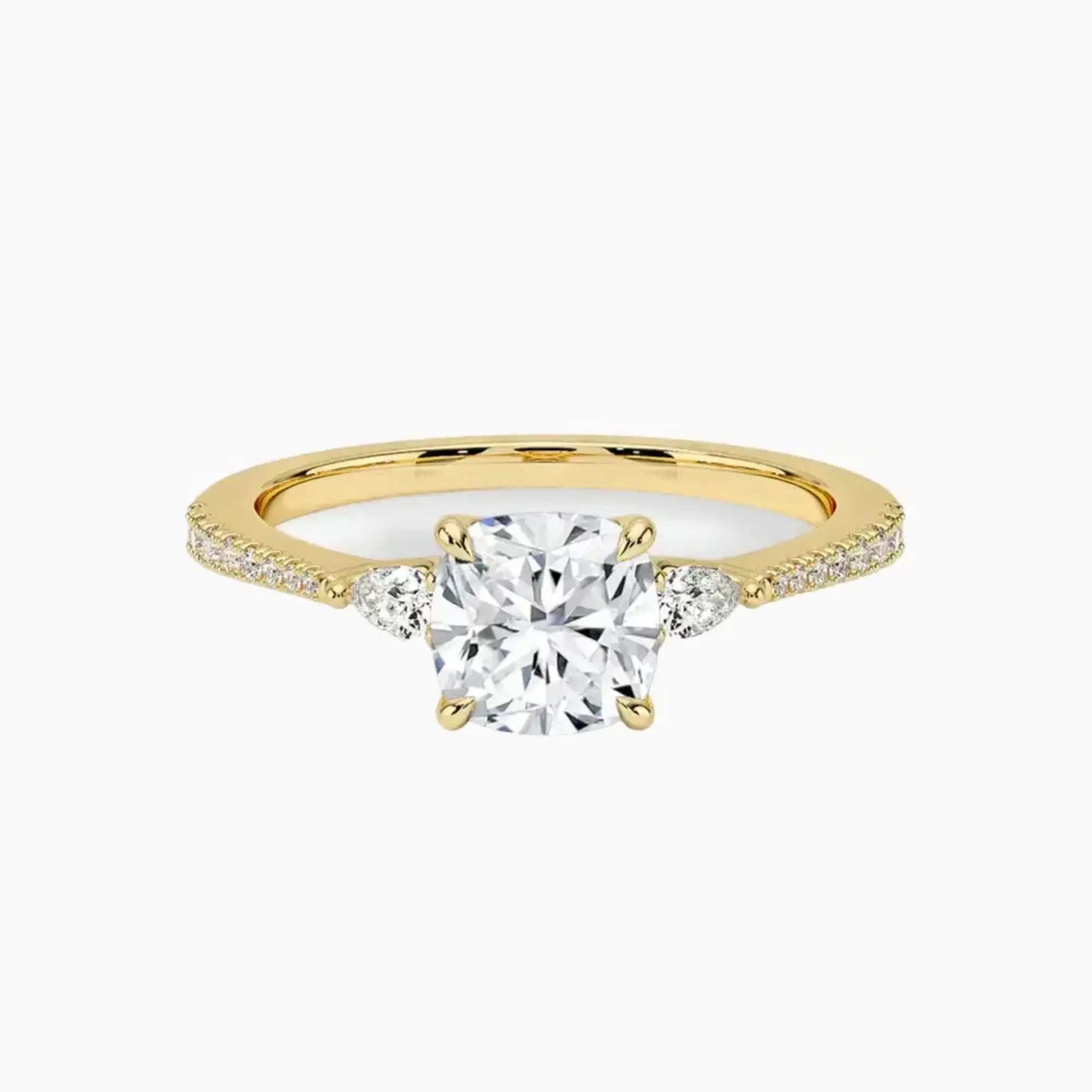 Calliope Pave Cushion Three Stone 2.5 Carat Lab Grown Diamond Engagement Ring in 18K Rose Gold