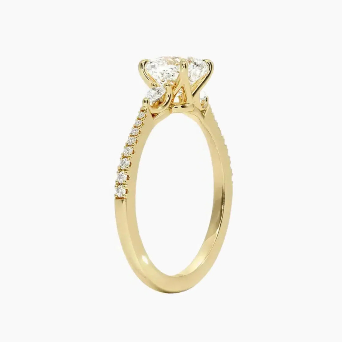 Calliope Pave Cushion Three Stone 2 Carat Lab Grown Diamond Engagement Ring in 18K White Gold
