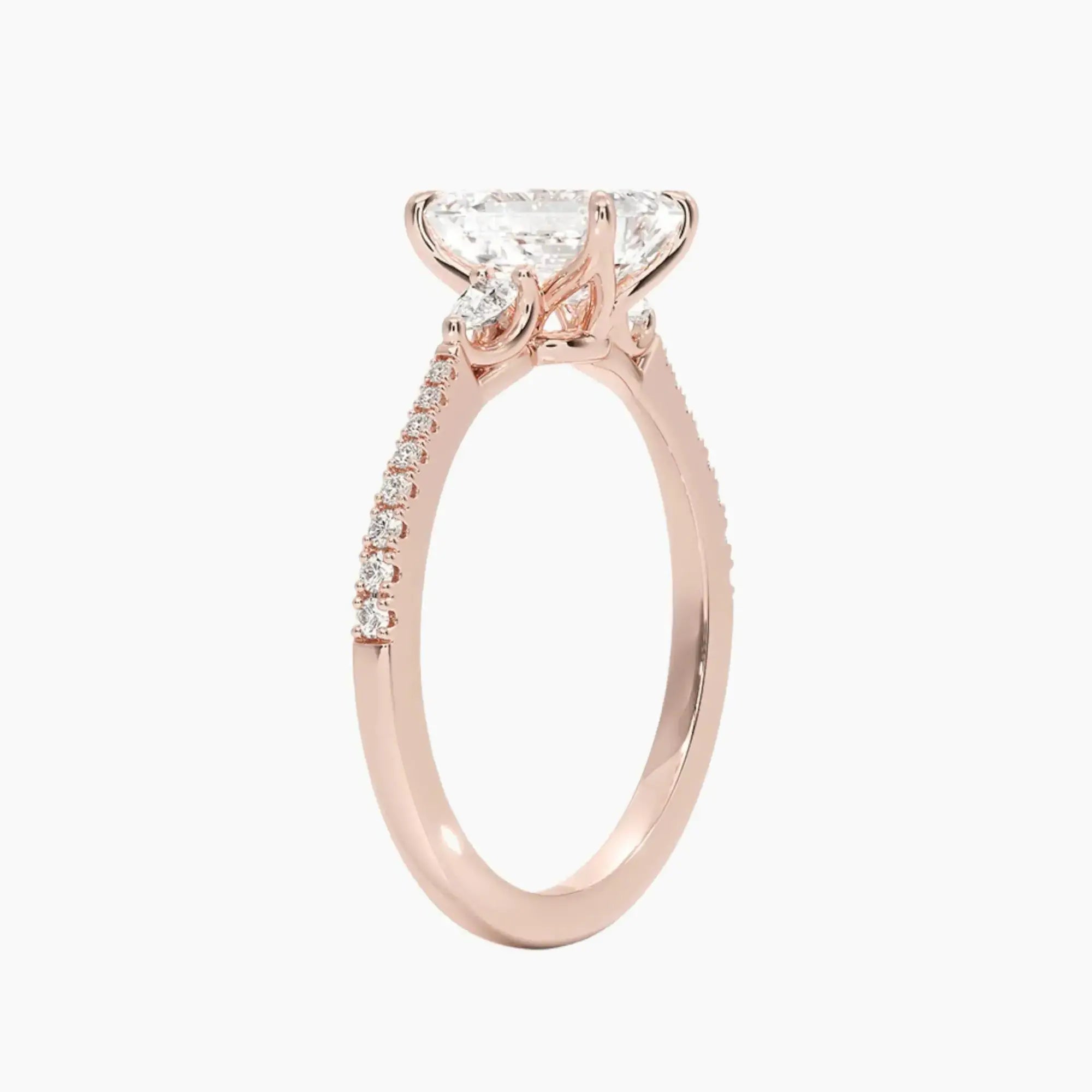 Calliope Pave Emerald Three Stone Diamond Ring Setting in 18K White Gold