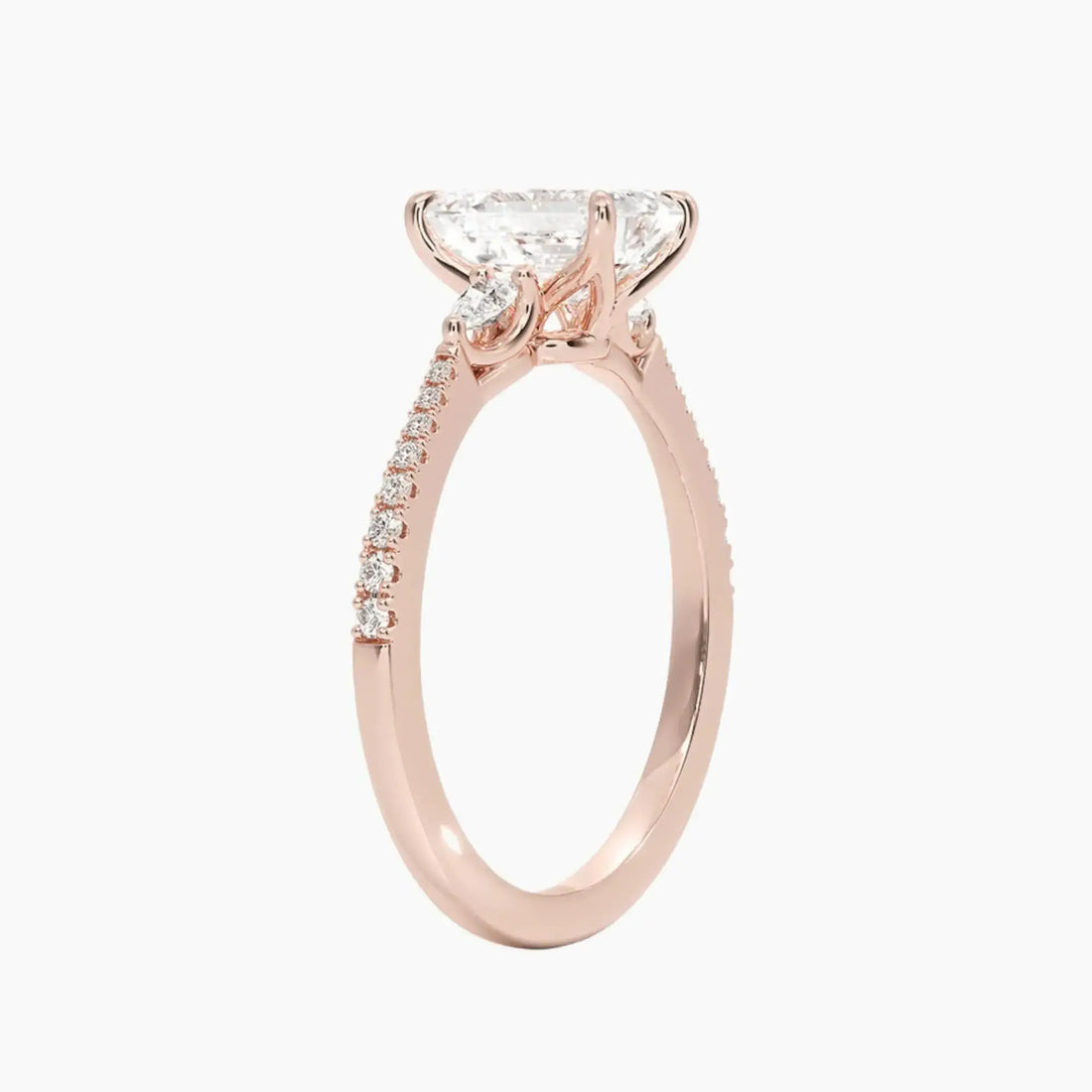 Calliope Pave Emerald Three Stone Diamond Ring Setting in 18K White Gold