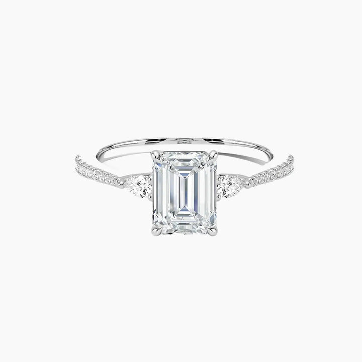 Calliope Pave Emerald Three Stone 2 Carat Lab Grown Diamond Engagement Ring in 14K White Gold