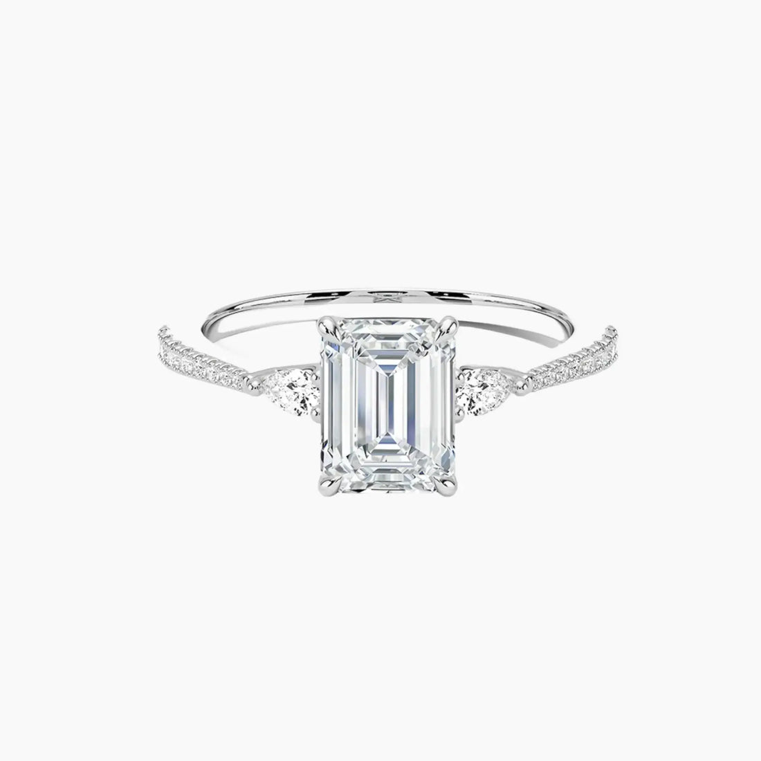 Calliope Pave Emerald Three Stone 1.5 Carat Lab Grown Diamond Engagement Ring in 14K Rose Gold