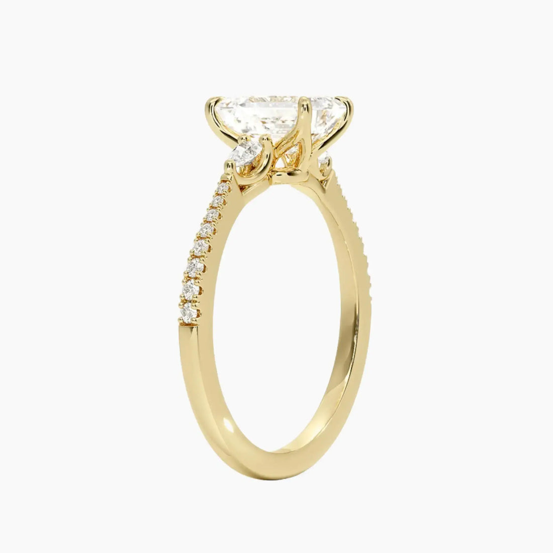 Calliope Pave Emerald Three Stone Diamond Ring Setting in 18K Yellow Gold