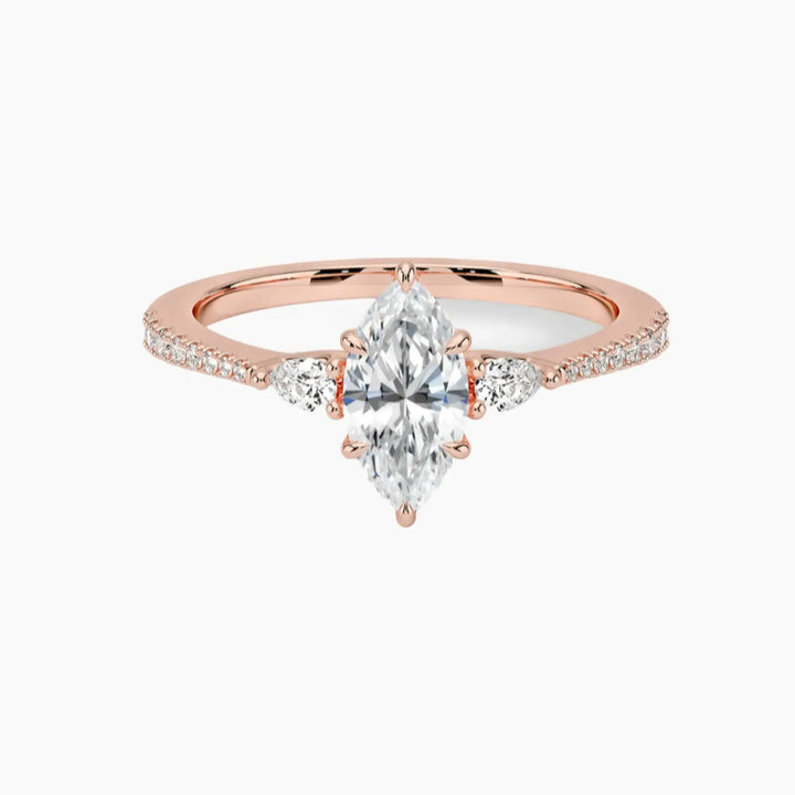 Calliope Pave Marquise Three Stone 2.5 Carat Lab Grown Diamond Engagement Ring in 18K Rose Gold