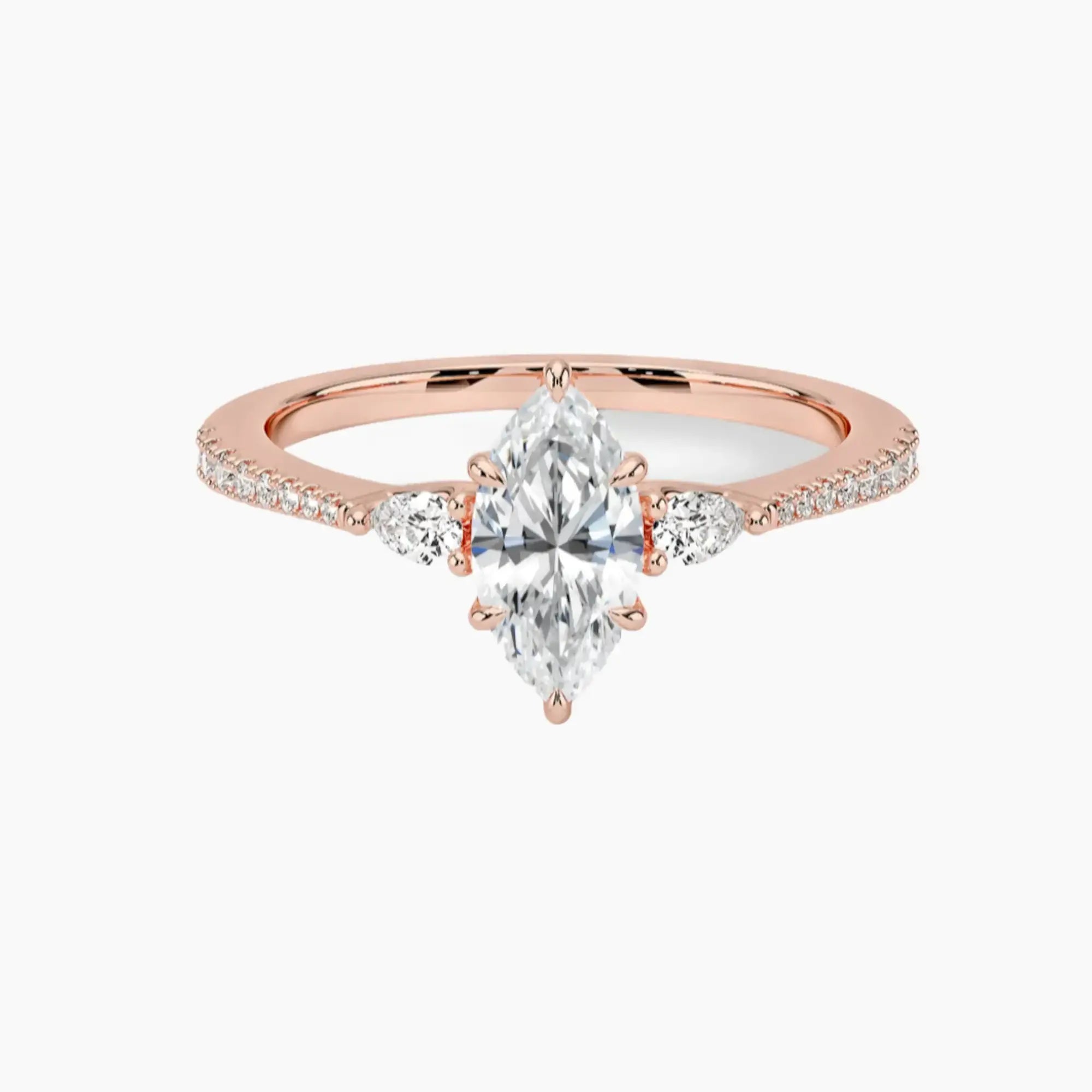 Calliope Pave Marquise Three Stone 2 Carat Lab Grown Diamond Engagement Ring in 14K Yellow Gold