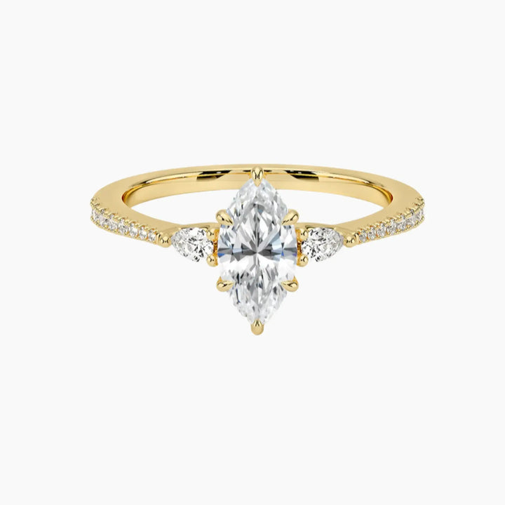 Calliope Pave Marquise Three Stone 2.5 Carat Lab Grown Diamond Engagement Ring in 18K Yellow Gold