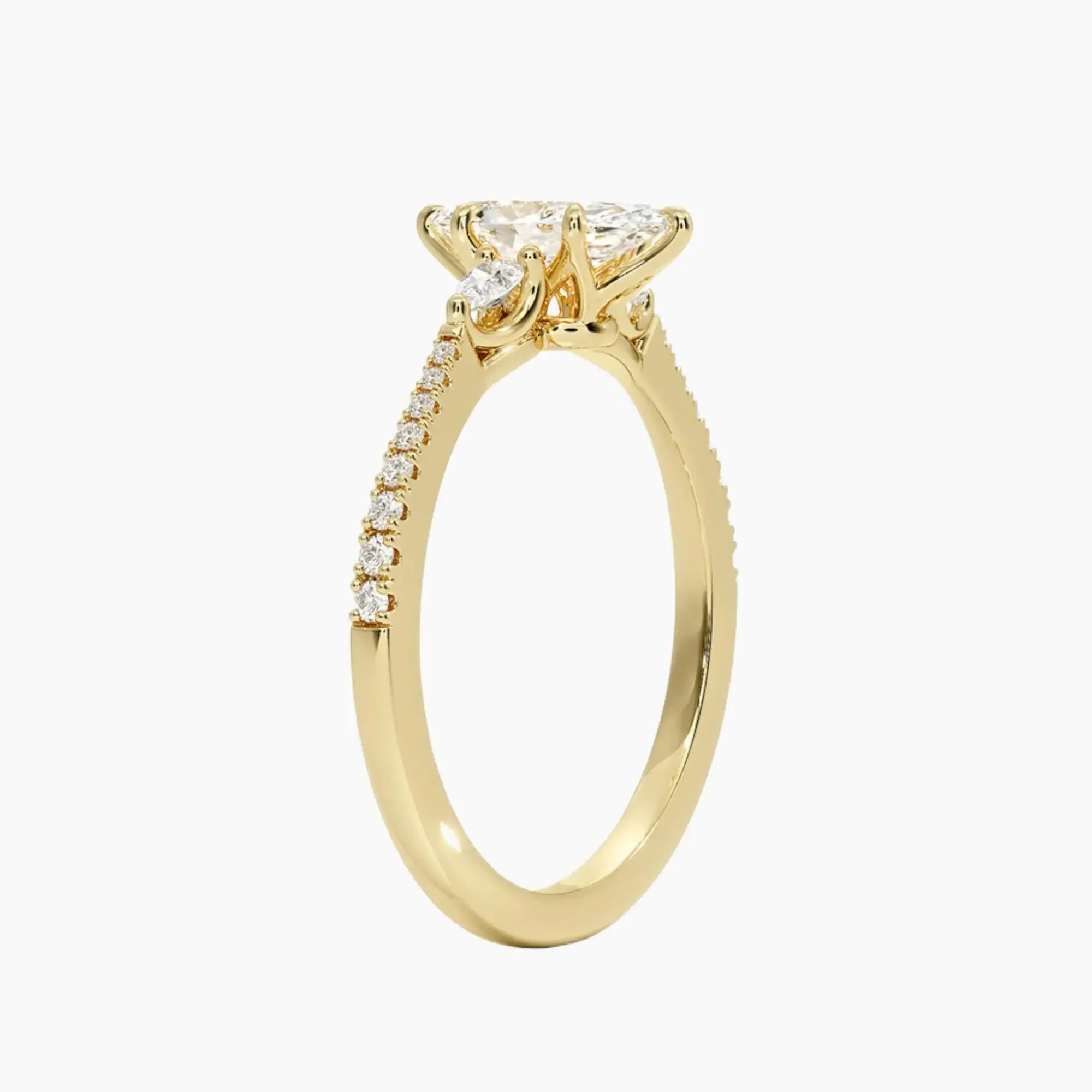 Calliope Pave Marquise Three Stone 1 Carat Lab Grown Diamond Engagement Ring in 18K Yellow Gold