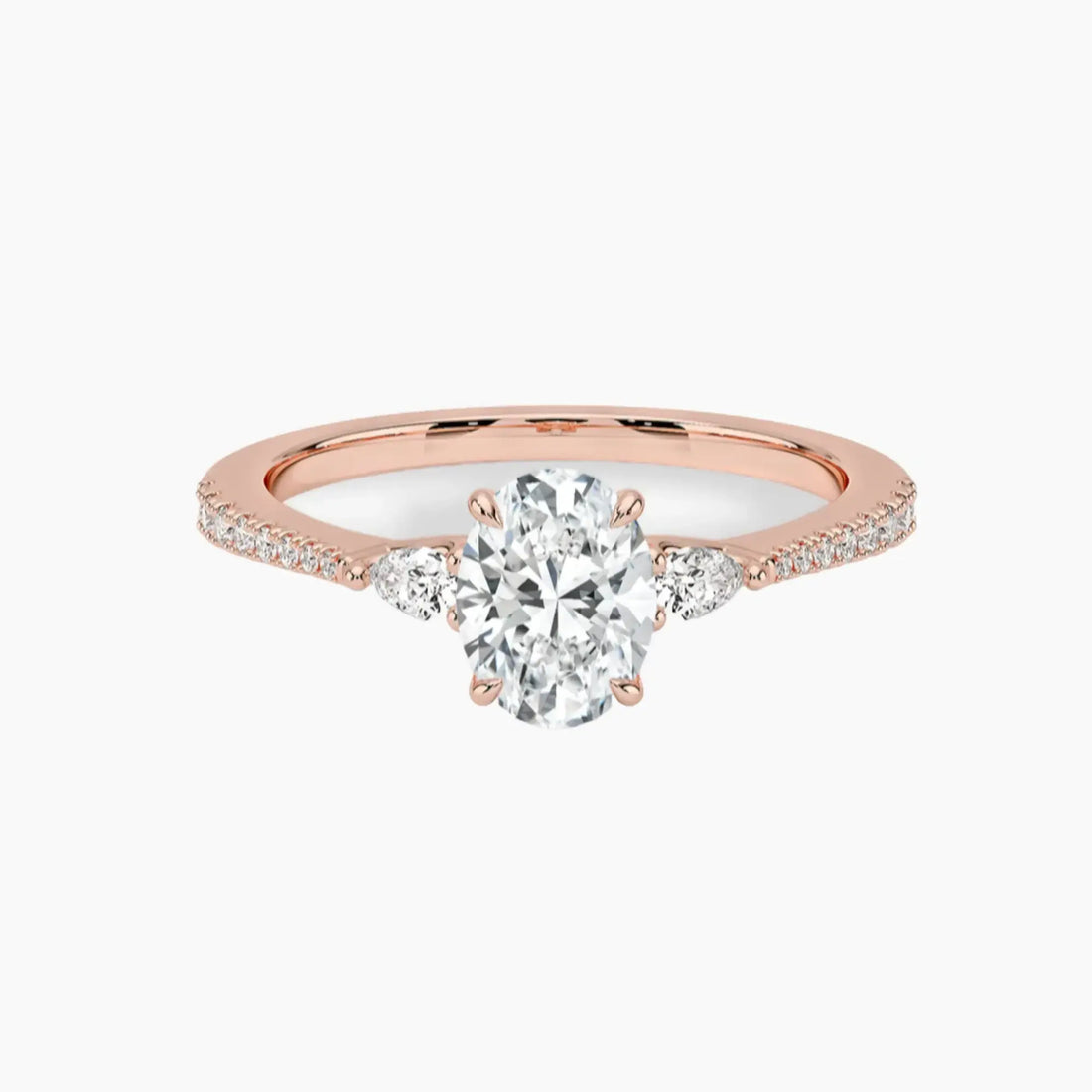 Calliope Pave Oval Three Stone 3 Carat Lab Grown Diamond Engagement Ring in 14K Yellow Gold