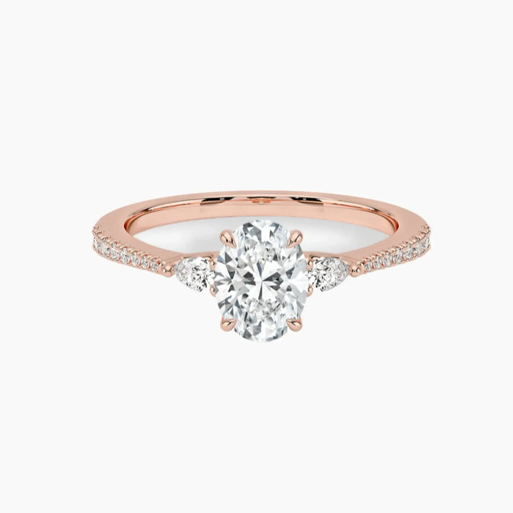 Calliope Pave Oval Three Stone 2.5 Carat Lab Grown Diamond Engagement Ring in 18K Rose Gold