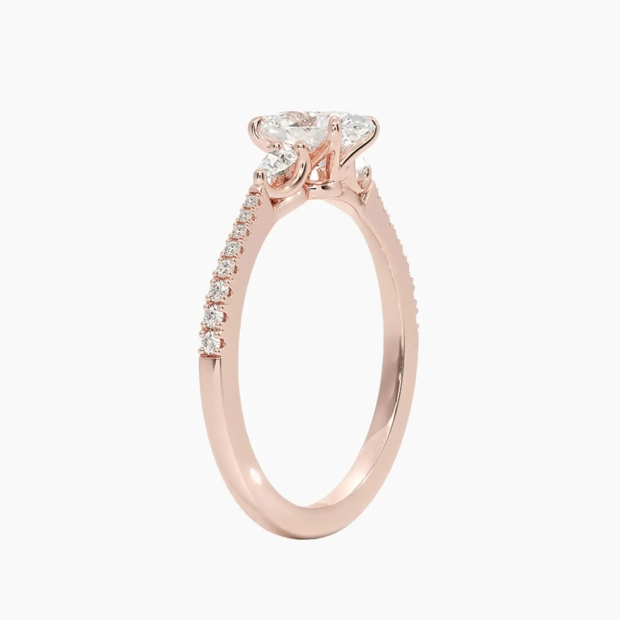 Calliope Pave Oval Three Stone 3 Carat Lab Grown Diamond Engagement Ring in 18K Yellow Gold