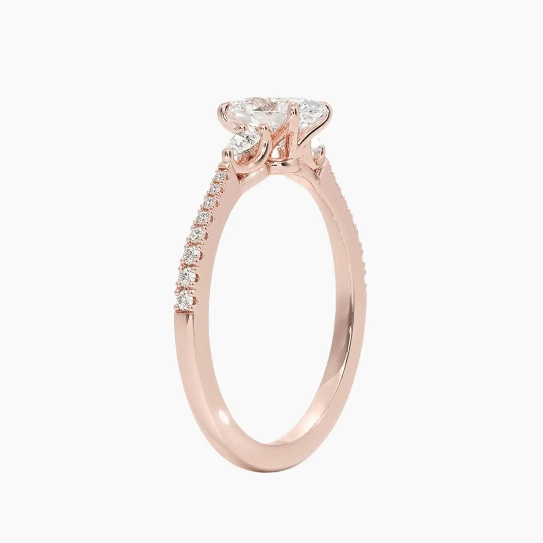 Calliope Pave Oval Three Stone Diamond Ring Setting in 14K Yellow Gold