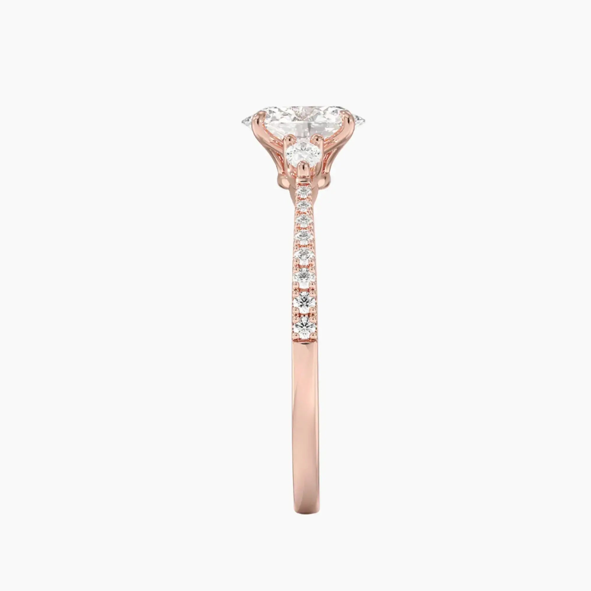 Calliope Pave Oval Three Stone Diamond Ring Setting in 14K White Gold