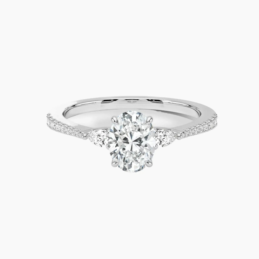 Calliope Pave Oval Three Stone 3 Carat Lab Grown Diamond Engagement Ring in 14K Rose Gold