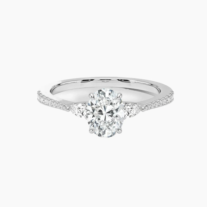 Calliope Pave Oval Three Stone 2.5 Carat Lab Grown Diamond Engagement Ring in 18K White Gold