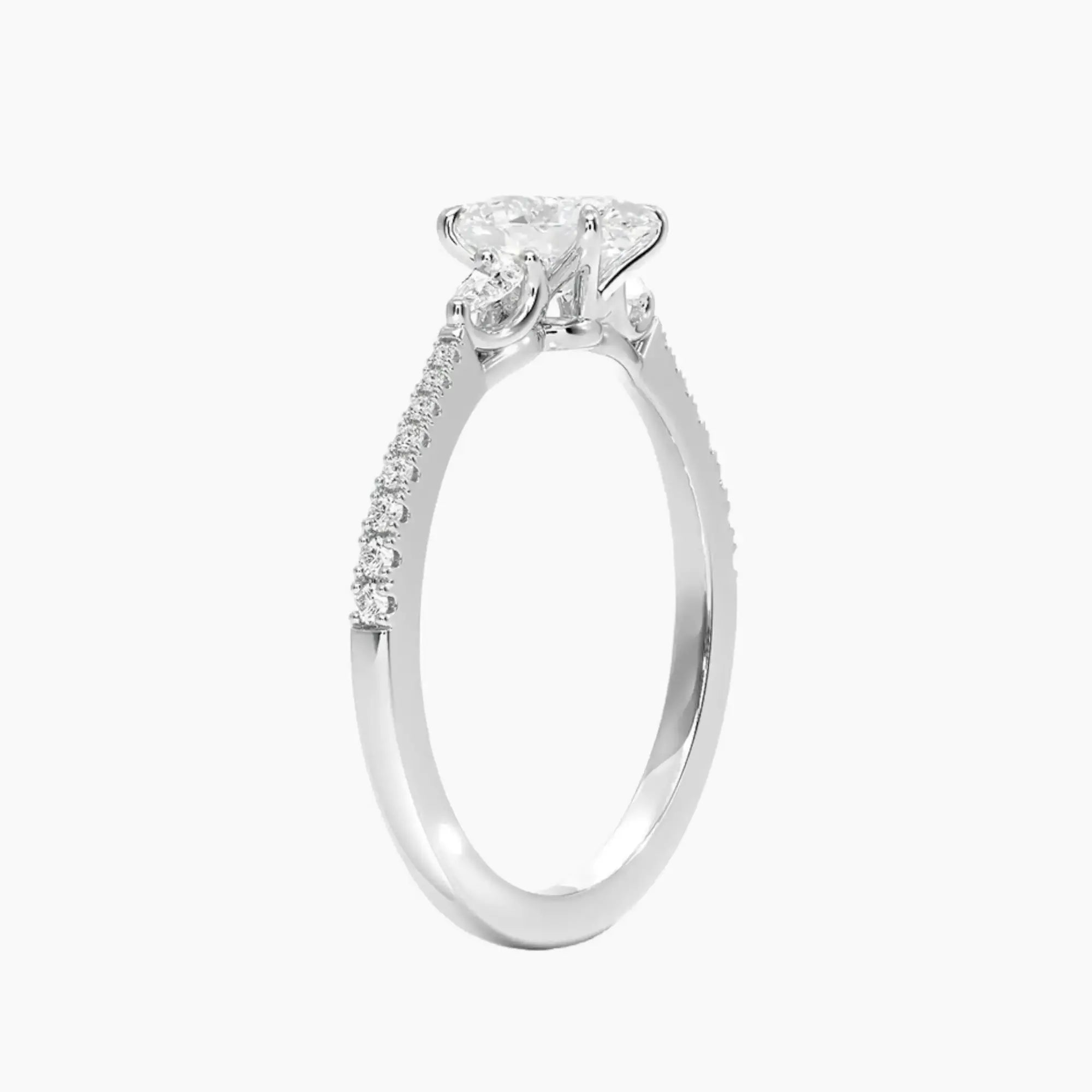 Calliope Pave Oval Three Stone 3 Carat Lab Grown Diamond Engagement Ring in 14K Rose Gold