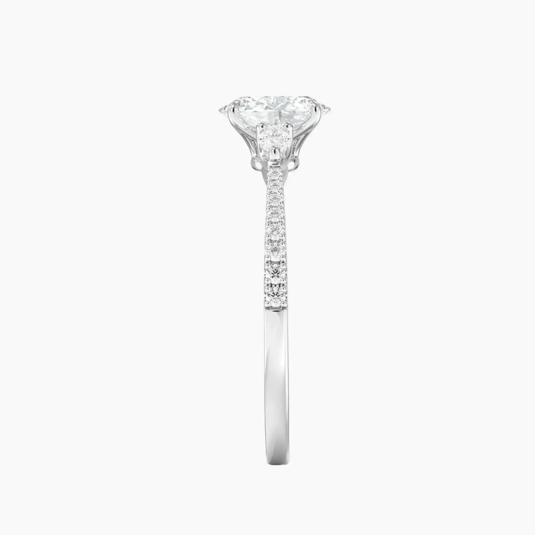 Calliope Pave Oval Three Stone 3 Carat Lab Grown Diamond Engagement Ring in 14K White Gold